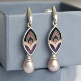 Retro Enamel Earrings Adorned with Pink Pearls