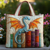 Quilted Tote Bag - Emerald Dragon Book Guardian