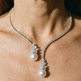 Chic Sterling Silver Pearl Necklace with a Touch of Sparkle