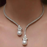 Chic Sterling Silver Pearl Necklace with a Touch of Sparkle